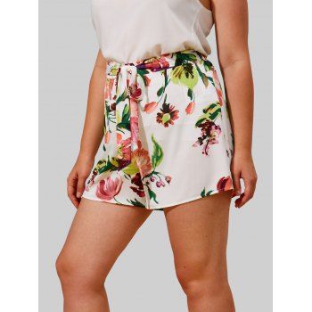 

Plus Size Floral Print Belted Loose Shorts, Multicolor