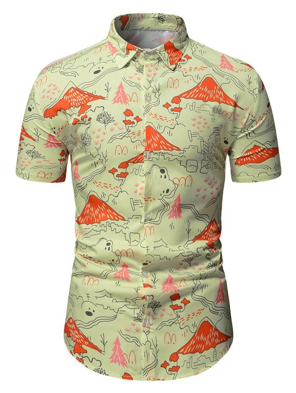 Country Mountain Scenic Print Short Sleeve Shirt - multicolor M