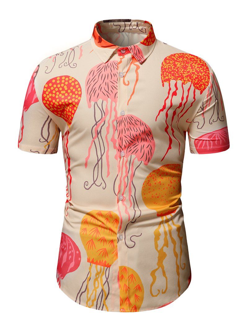 Marine Life Jellyfish Print Button Up Shirt - multicolor 2XL
