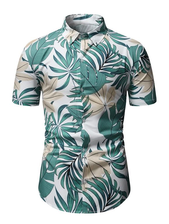 Tropical Leaf Button Up Vacation Shirt - multicolor M
