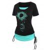 Plus Size Sun Moon T Shirt and D-ring Zippered Front Skinny Pants Outfit - multicolor L