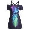 Robe Ombrée à Épaules Dénudées avec Découpes Motif Papillons Grande Taille - Noir 5X