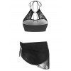 Mesh Overlay Three Piece Padded Bikini Swimsuit - BLACK XXL