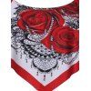 Ruffle Rose Print Halter Tankini Swimsuit - DEEP RED M