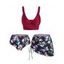 Plus Size Butterfly Skull Cinched Three Piece Swimsuit - DEEP RED 5X