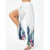 Pantalon Fendu à Imprimé Fleur Tropicale et Feuille à Jambe Large - Blanc XL