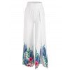 Pantalon Fendu à Imprimé Fleur Tropicale et Feuille à Jambe Large - Blanc XXL