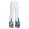 Tropical Slit Flower Leaf Print Wide Leg Pants - WHITE XXL