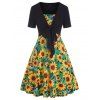 Sunflower Allover Print Spaghetti Strap Mini Dress And Knotted Crop Top Two Piece Set - multicolor L