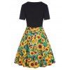 Sunflower Allover Print Spaghetti Strap Mini Dress And Knotted Crop Top Two Piece Set - multicolor L