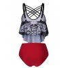 Skull Butterfly Print Crossover Tankini Swimsuit - BLACK L