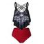 Skull Butterfly Print Crossover Tankini Swimsuit - BLACK L