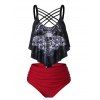 Maillot de Bain Tankini Croisé à Imprimé Papillon Crâne - Noir XL
