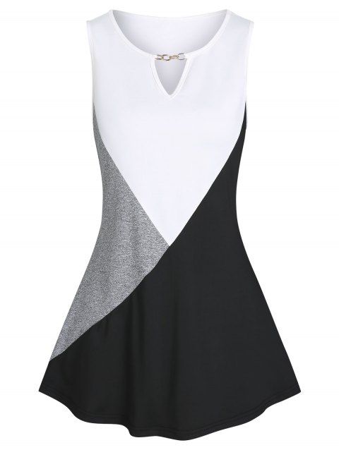 Casual Chain Cut Out Contrast Colorblock Tank Top