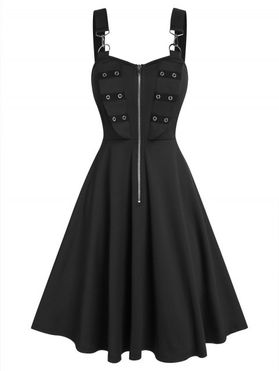 Punk Zipper Grommet High-Waisted Mini Dress