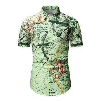 

Map Print Button Up Shirt, Multicolor