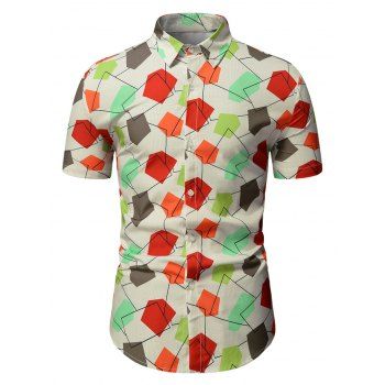 

Colorful Geometric Print Short Sleeve Casual Shirt, Multicolor