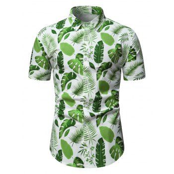 Short Sleeve Tropical Leaf Print Vacation Shirt
