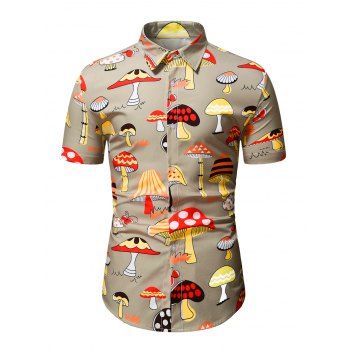 

Cartoon Mushroom Cherry Print Shirt, Multicolor