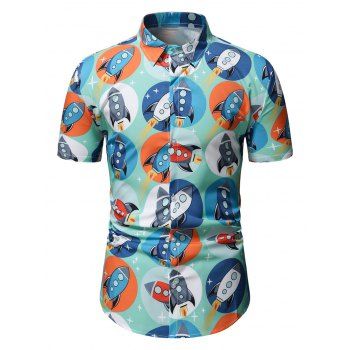 

Cool Circle Rocket Print Shirt, Multicolor