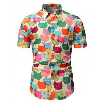 

Funny Cat Head Print Button Up Shirt, Multicolor