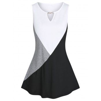 

Casual Chain Cut Out Contrast Colorblock Tank Top, Multicolor