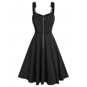 

Punk Zipper Grommet High-Waisted Mini Dress, Black