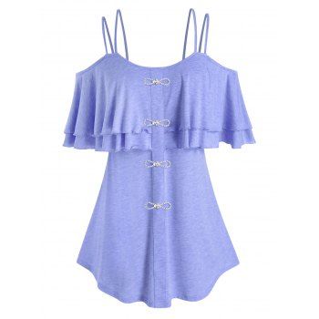 

Plus Size Diamante Bowknot Flounce Cold Shoulder T Shirt, Light blue
