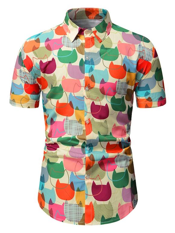 Chemise Boutonnée à Imprimé Tête de Chat Amusant - multicolor XL