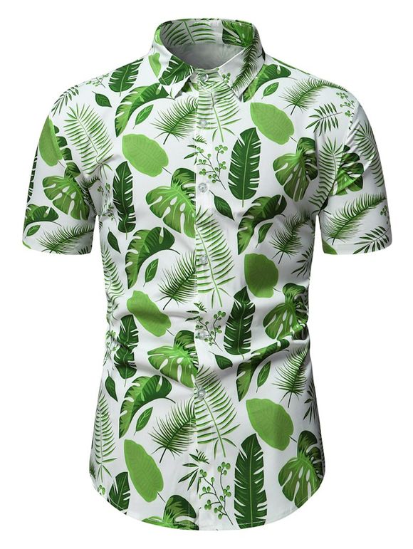 Short Sleeve Tropical Leaf Print Vacation Shirt - multicolor 2XL