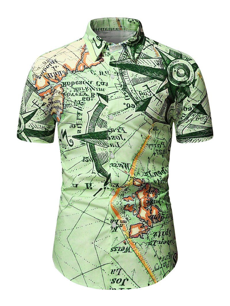 Map Print Button Up Shirt - multicolor 2XL