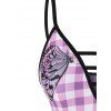 Plaid Butterfly Print Padded Three Piece Tankini Swimsuit - multicolor XXL