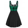 Plus Size Plaid Lace Up Mini Plunge Buckle Straps A Line Dress - GREEN L