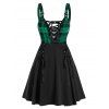Plus Size Plaid Lace Up Mini Plunge Buckle Straps A Line Dress - GREEN L