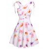 Summer Mini Dress Crisscross Cinched Tie Floral Print Cut Out Vacation A Line Dress - LIGHT BLUE XL