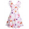 Summer Mini Dress Crisscross Cinched Tie Floral Print Cut Out Vacation A Line Dress - WHITE XL