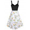 Sunflower Floral Mock Button High Low Sleeveless Long Dress - BLACK XXL