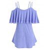 Plus Size Diamante Bowknot Flounce Cold Shoulder T Shirt - LIGHT BLUE 5X
