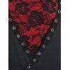 T-shirt Enveloppé Rose en Dentelle avec Bouton à Volants - Noir XXXL
