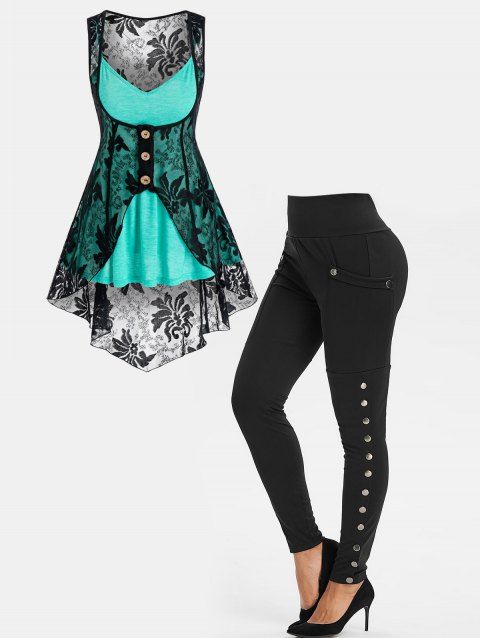 Flower Lace Vest Overlay Heather Cami Top Set And High Rise Leggings Outfit