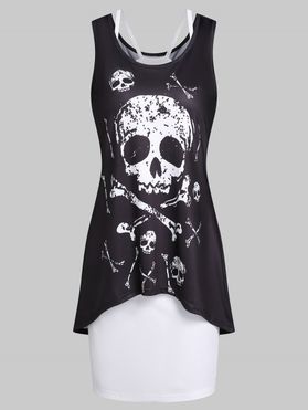 Skull Print Tank Dress And Cami Dress Two Piece Set