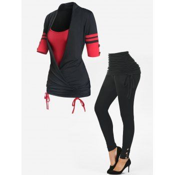 

Colorblock Faux Twinset Tee and Cinched Ruched Waist Skinny Pants Outfit, Multicolor