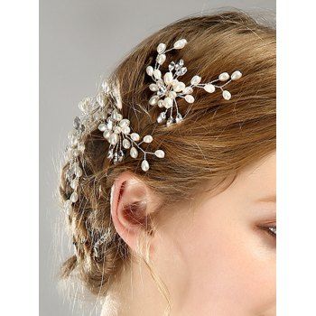 

Pair Party Wedding Faux Pearl Floral Hair Sticks, Silver