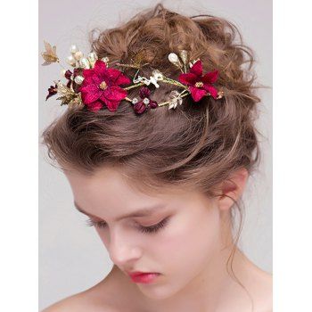

Artificial Pearl Butterfly Flower Wedding Party Hair Band, Red