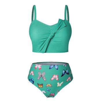 

Plus Size Butterfly Bow Tie Tankini Set, Green