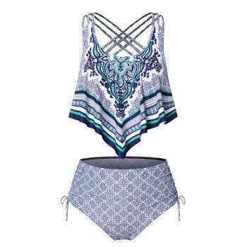 

Plus Size Bohemian Cinched Crisscross Tankini Swimsuit, Multicolor