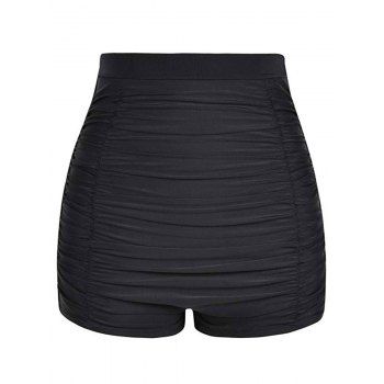 

Plus Size Solid Ruched Swim Boyshorts, Black