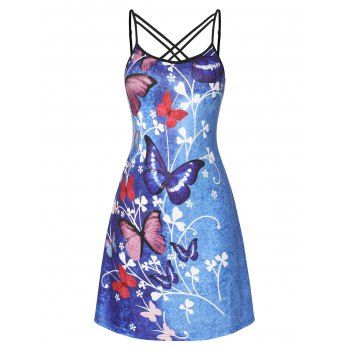 

Plus Size Lattice Cross Butterfly Floral Cami Dress, Blue