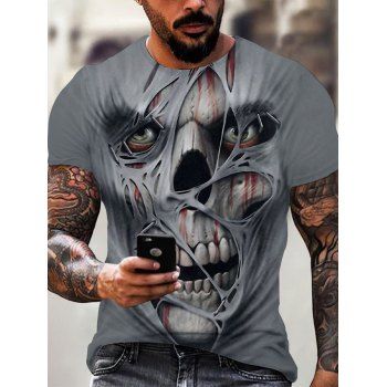 

3D Skull Devil Print Short Sleeve T-shirt, Multicolor