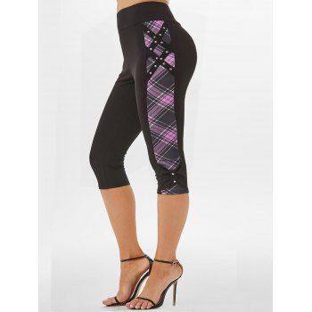 

Plaid Criss Cross Rivet Bowknot Crop Leggings, Black